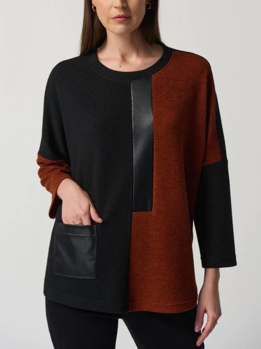 Joseph Ribkoff boxy color blocking pullover textured sweater